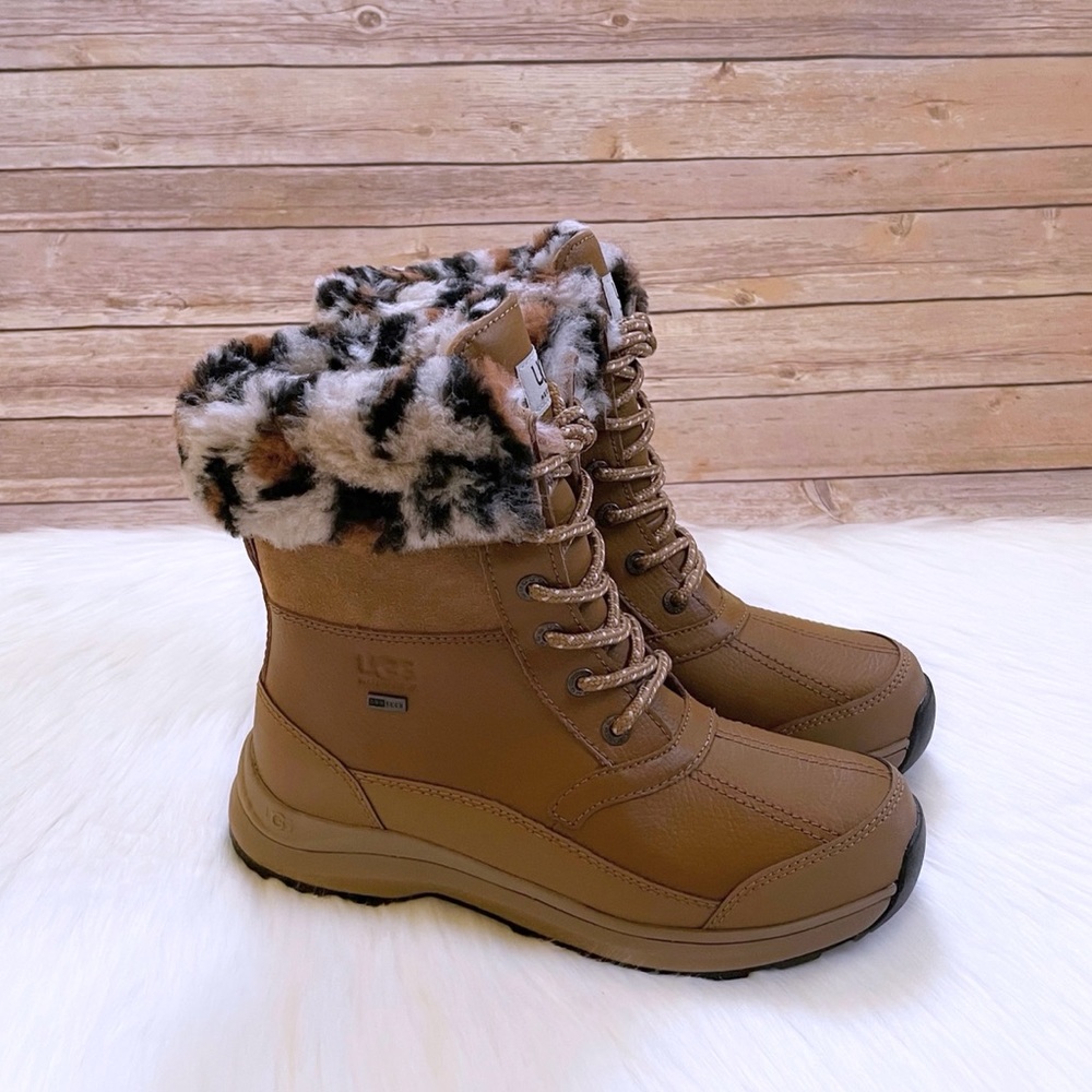 UGG Women’s Zaylee Leopard Waterproof Chestnut Leather Boots - Picture 1 of 9